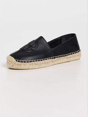 Anine Bing Black Leather Espadrille with Natural Jute Sole - Paloma Flat